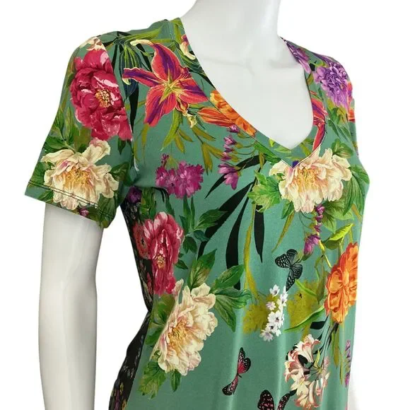 Johnny Was Panya Favorite Floral V-Neck T-Shirt Women's Size M Butterflies BOHO - Picture 6 of 15